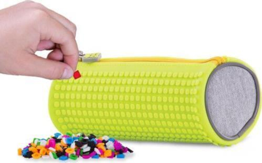 Pixie Penal Etui Rund Glidelås Penal, Kosmetikkveske, Veske, Pixie Crew, Grå, Neongult Panel