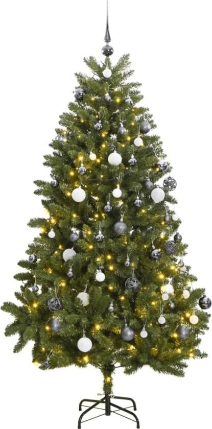 Kunstig hengslet juletre med 300 LED og kulesett 270 cm