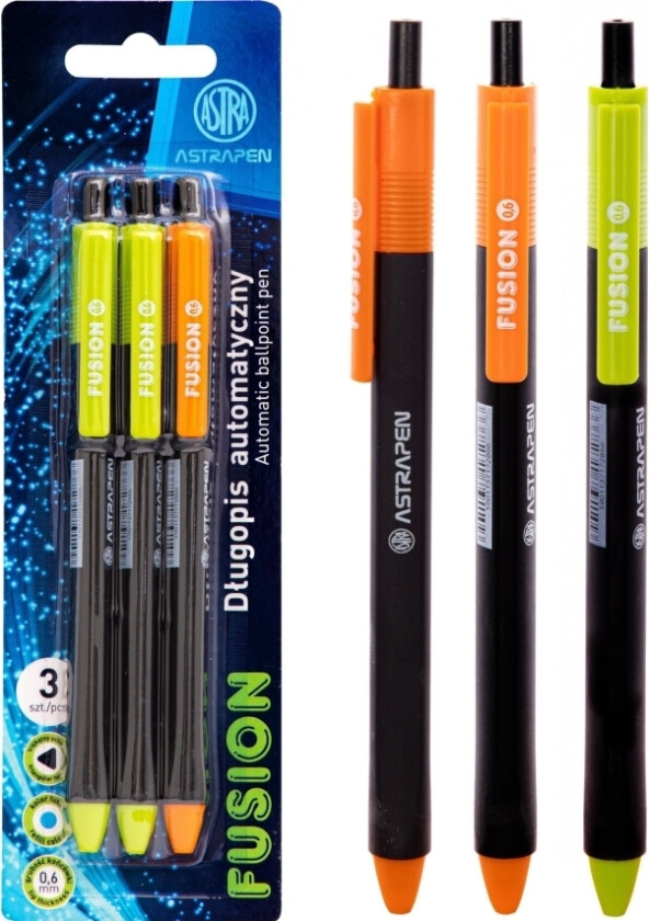 Fusion Trekantet Uttrekkbar Kulepenn, 3 Stk Blister