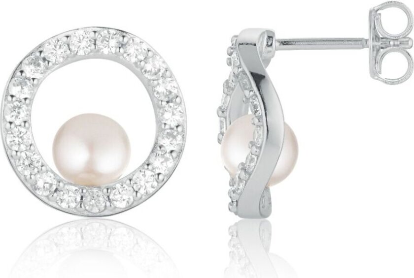 Ponza Circolo Sterlingsølv Øredobber Med Zirconia Og Ferskvannsperle SJ-E12348-PCZ