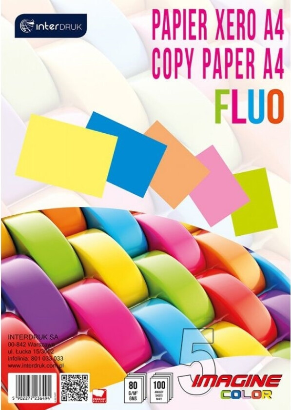 Interprint A4 Kopipapir 80G Blanding Av Fluo-Farger 100 Ark