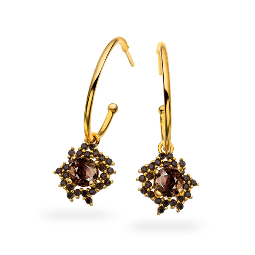 Shapes by Gulldia, Biss øredobber heng i 925 forgylt sølv med zirkonia i kaffefarge