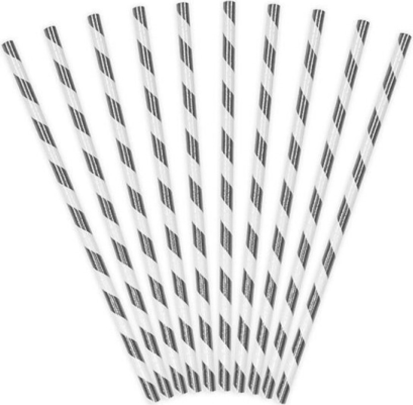 Papir Sugerør Metallic Sølv Striber