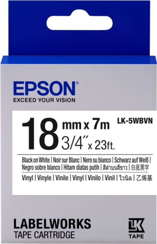 Lk-5Wbvn - Vinyl - Svart På Hvitt - Rull (1,8 Cm X 7 M) 1 Kassett(Er) Merketape - For Labelworks Lw-1000, Lw-300, Lw-400, Lw-600, Lw-700, Lw-K4