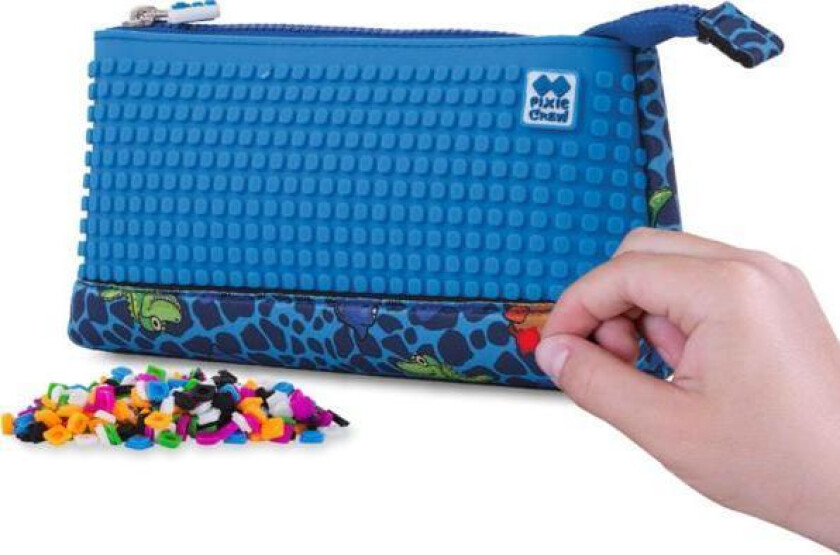 Pencil Case Pixie Neoprene Pencil Case With A Zipper, Cosmetic Bag, Sachet, Pixie Crew, Dinosaurs, Blue Panel