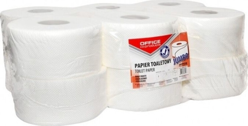 Kontorprodukter Kontorprodukter Jumbo Cellulose Toalettpapir, 2-Lags, 120 M, 12 Stk., Hvit
