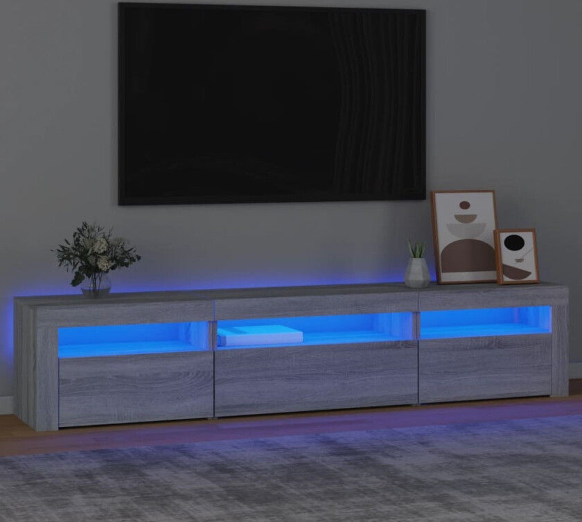 TV-benk med LED-lys grå sonoma 195 x 35 x 40 cm