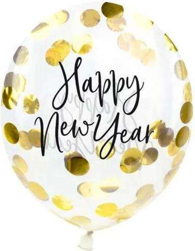 Konfettiballong Gull -Happy New Year- pk/3
