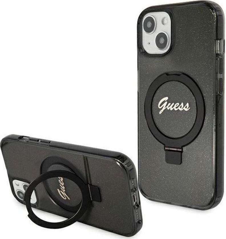 Guhmp14shrsgsk Iphone 14 / 15 / 13 6.1" Czarny/Black Hardcase Ring Stand Script Glitter Magsafe