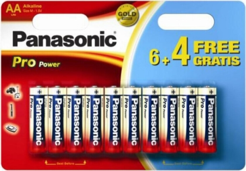Pro Power Aa 6+4, Engangsbatteri, Aa, Alkalinsk, 1,5 V, 10 Stykker, Sort, Gull, Rød