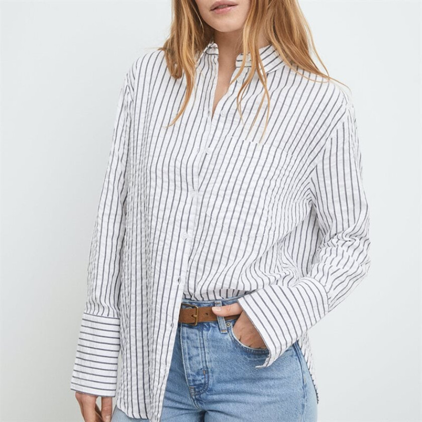 Bibi Crepe Shirt - Navy Stripe Hvit M