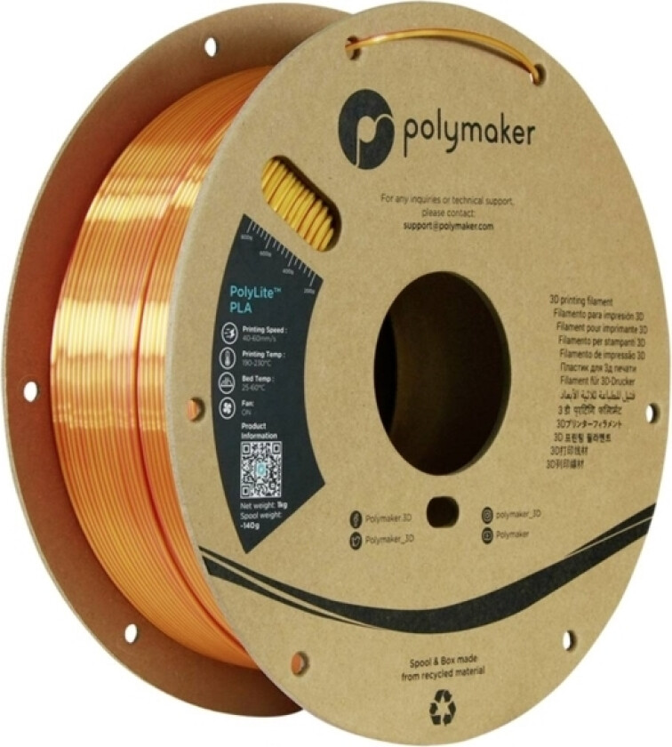 Polymaker Pa03030 Dual Silk Filament Pla-Silke Flerfarvet, Glinsende 1.75 Mm 1000 G Sunset, Guld, Rød Polylite™ 1 Stk