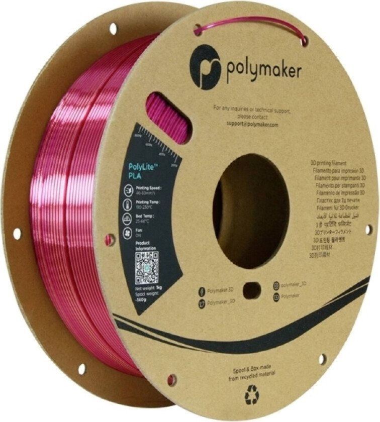 Polymaker Pa03023 Dual Silk Filament Pla-Silke Flerfarvet, Glinsende 1.75 Mm 1000 G Banquet, Guld, Magenta Polylite™ 1 Stk