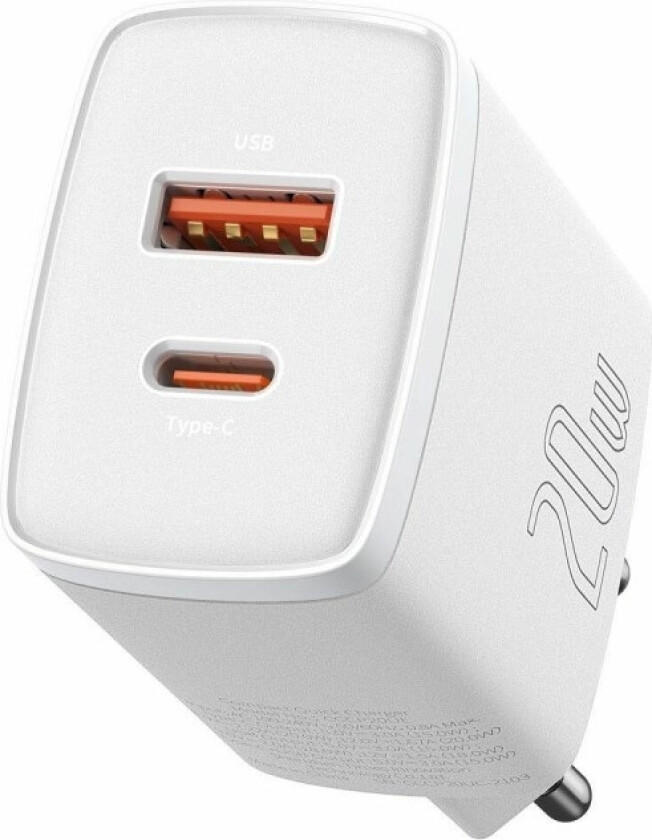 Kompakt Hurtiglader, Usb, Usb-C, 20W (Hvit)