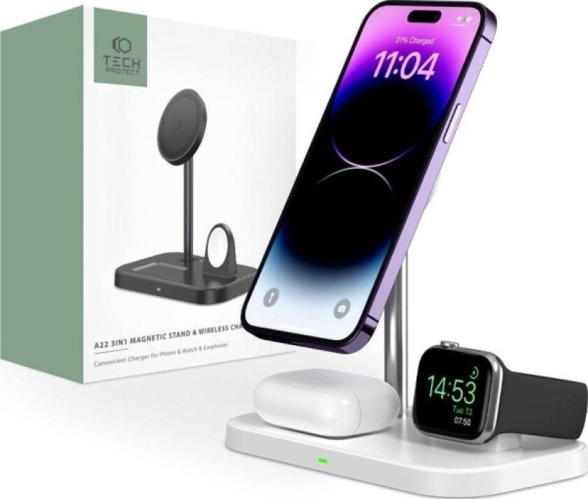 Lader Magsafe  Qi15w A22 3In1 Magnetisk Trådløs Lader Hvit