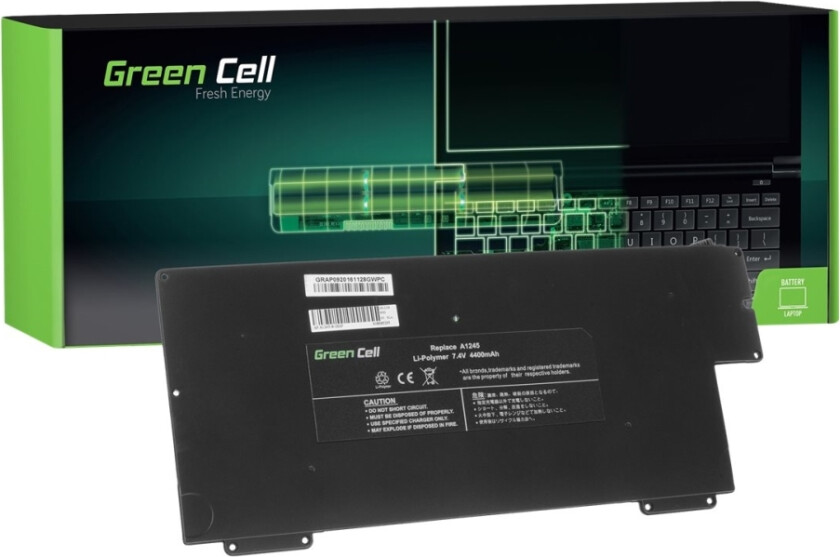 Green Cell - Batteri Til Bærbar Pc (Tilsvarer: Apple A1245) - Litiumpolymer - 4400 Mah - Svart - For Apple Macbook Air 13.3" (Early 2008, Late 2008,