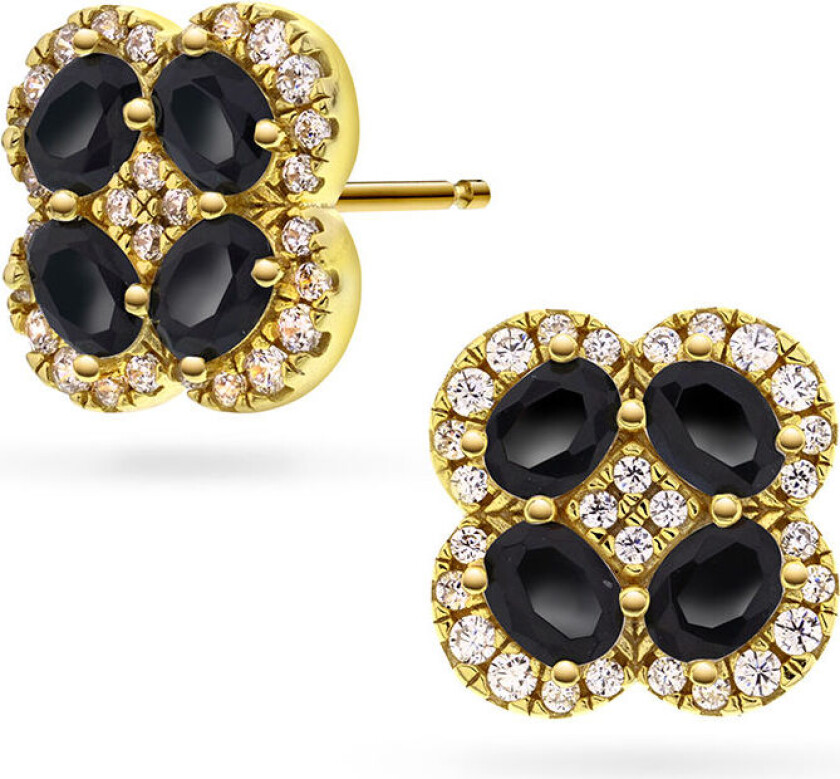 , Øredobber i forgylt 925 sølv med sort zirkonia