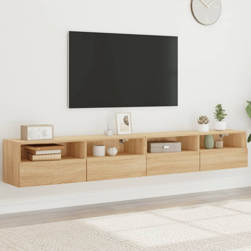 Vegghengte TV-benker 2stk sonoma eik 100x30x30cm konstruert tre