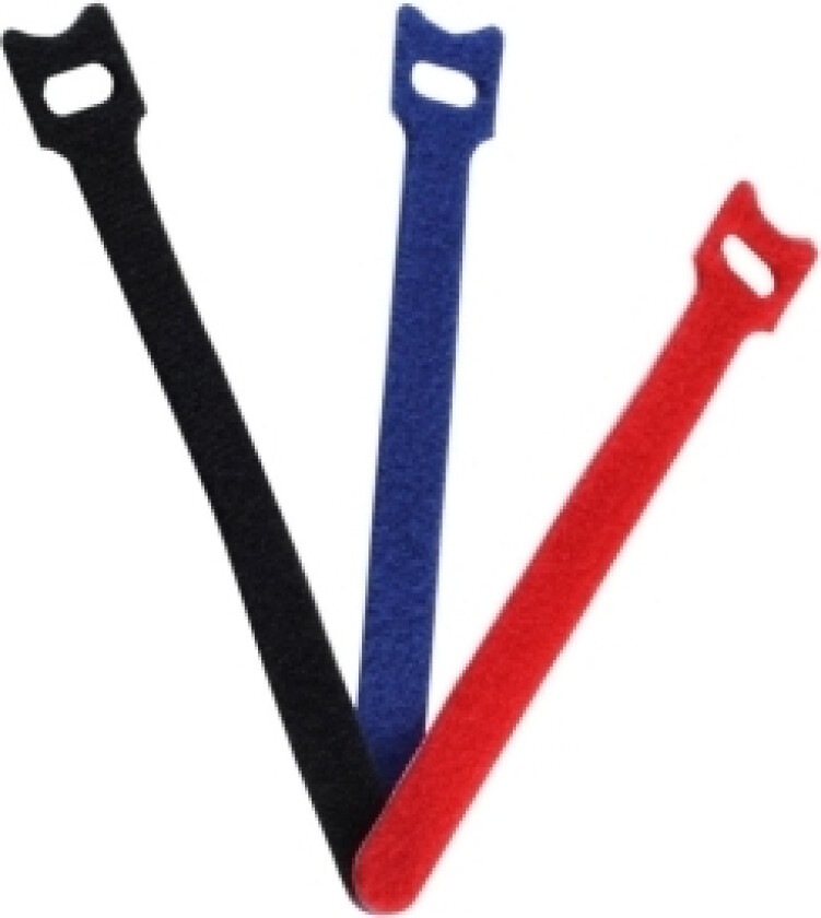 Bs18-10001, Hook & Loop Cable Tie, Nylon, Polyester, Sort, Blå, Rød, 14,5 Cm, 12,6 Mm, 12 Stykker