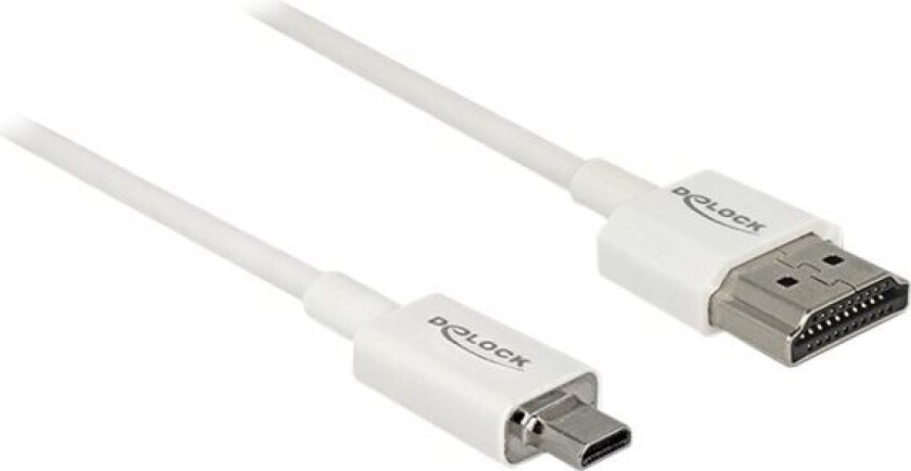 Delock Slim High Quality - Hdmi-Kabel Med Ethernet - 19 Pin Micro Hdmi Type D Hann Til Hdmi Hann - 2 M - Tredobbeltskjermet Snodd Ledningspar - Hvit