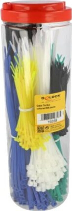 Delock Cable Tie Assortment Box 600 Pieces Assorted Colours - Kabellissesett - Svart, Hvit, Blå, Gul, Grønn