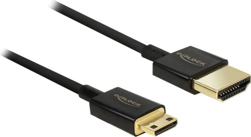 Delock Slim Premium - Hdmi-Kabel Med Ethernet - 19 Pin Mini Hdmi Type C Hann Til Hdmi Hann - 3 M - Trippel Beskyttelse - Svart - 4K-Støtte