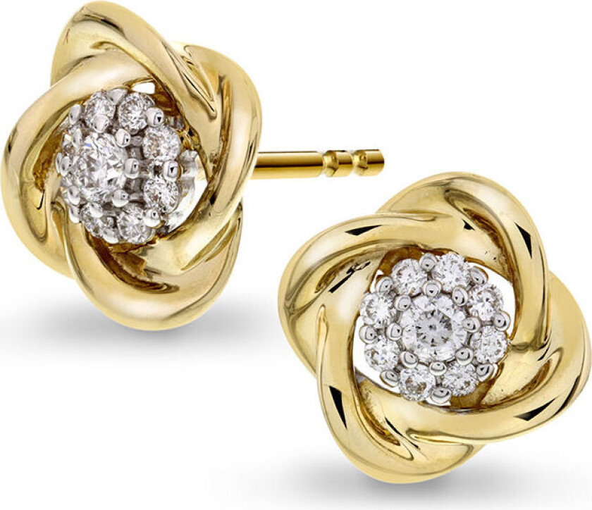 Bilde av , Øredobber i 585 gult gull med diamanter og blomst 0,25 ct