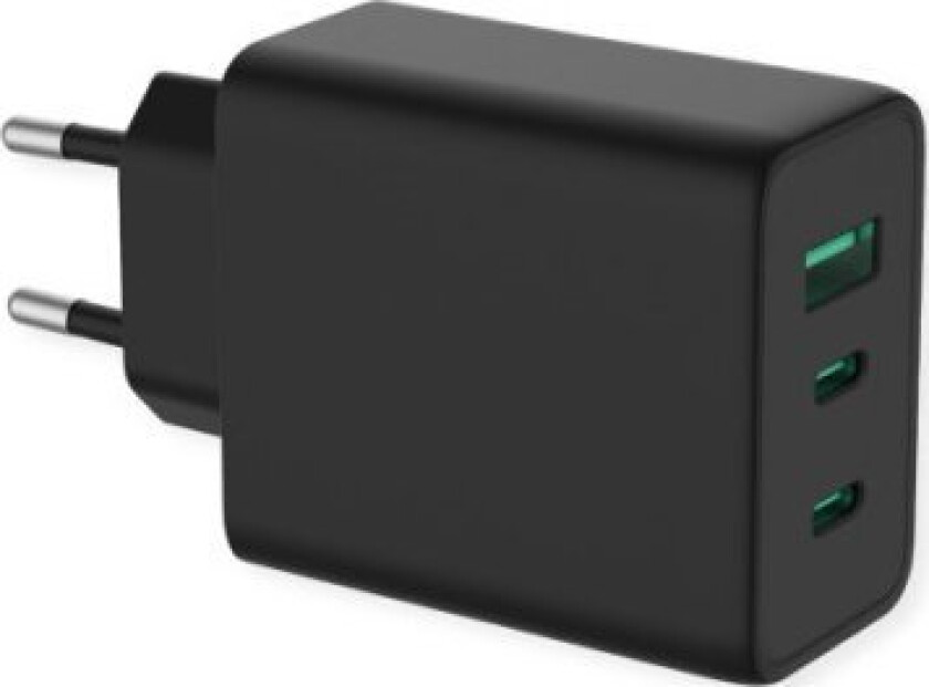 Triton Strømkabel Value Usb-Lader Med Europlugg, 3-Porter (Type-A, 2X Type-C), 65W, Gan