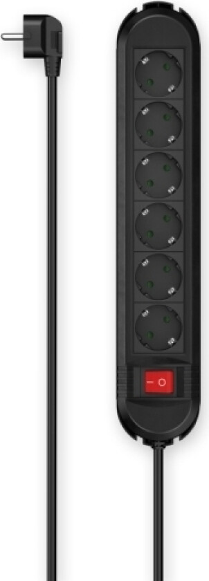 00223037, 6 Ac-Utganger, 1,5 M, Koblet Med Ledninger (Ikke Trådløs), Sort