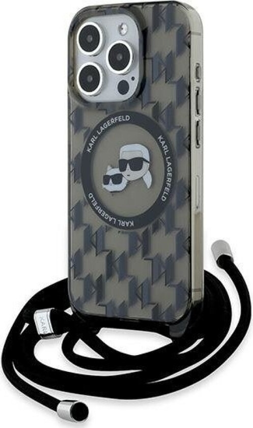 Klhmp15lhckcklck Iphone 15 Pro 6.1" Czarny/Black Hardcase Iml Crossbody Monogram Karl & Choupette Head Magsafe