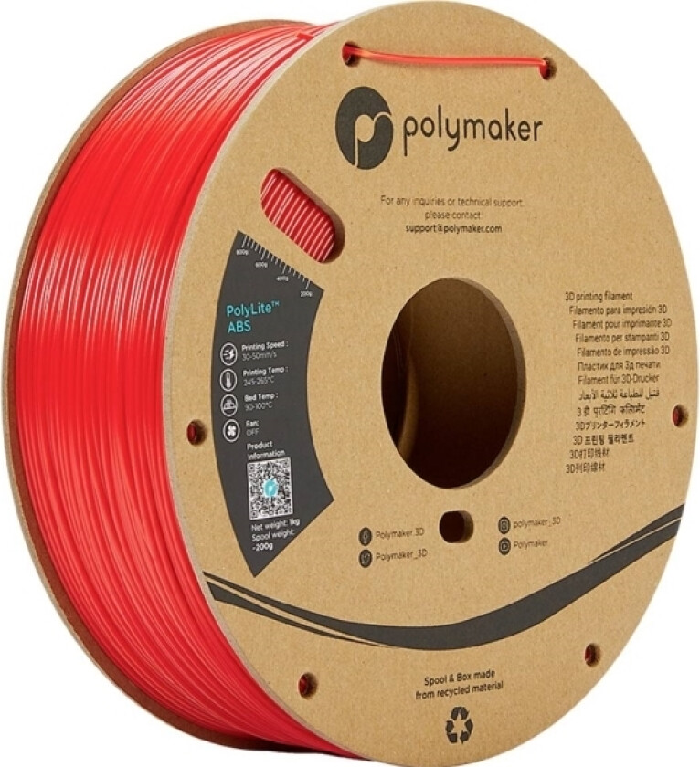 Polymaker Pe01014 Polylite Filament Abs-Plast Lugtsvag 2.85 Mm 1000 G Rød 1 Stk