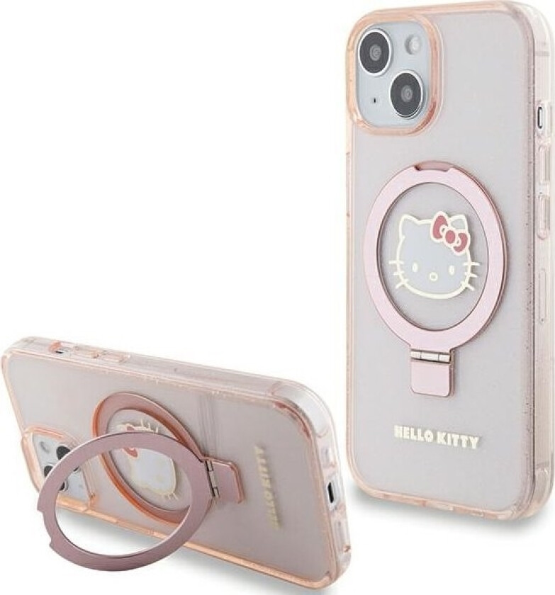 Deksel Hello Kitty Hkhmp15shrsgep Iphone 15 / 14 / 13 6.1" Rosa Hardcase Ringstativ Glitter Electrop Logo Magsafe