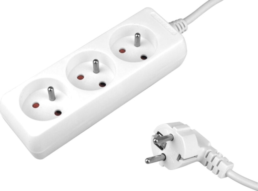 Plastrol Skjøteledning 3-Stikkontakter M/U 10A 5M /Omy 3X1/ Hvit Ps-370 - W-97476