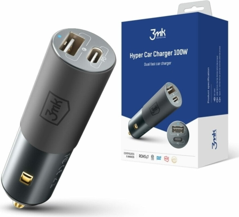 Bilde av 3Mk Hypercar Lader 100W Power Delivery Billader 1Xusb-A + 1Xusb-C
