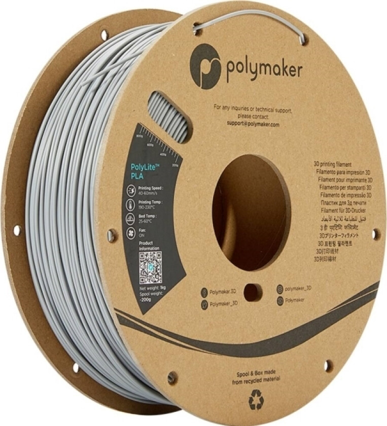 Polymaker Pa02003 Polylite Filament Pla-Plast 1.75 Mm 1000 G Grå 1 Stk