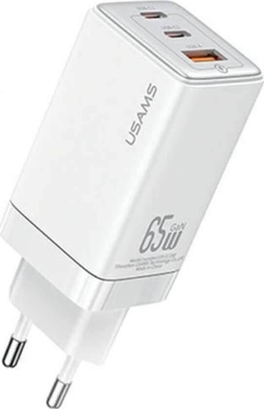 Usams Lad. Network. 2Xusb-C+1Xusb 65W (Head Only) Gan Pd3.0 +Qc3.0 Fast Charging White/White Sandru Series Cc180tc02 (Us-Cc180)