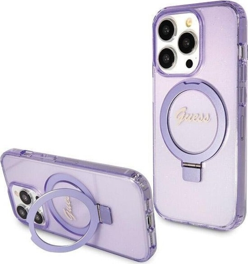 Guhmp14lhrsgsu Iphone 14 Pro 6.1" Fioletowy/Purple Hardcase Ring Stand Script Glitter Magsafe