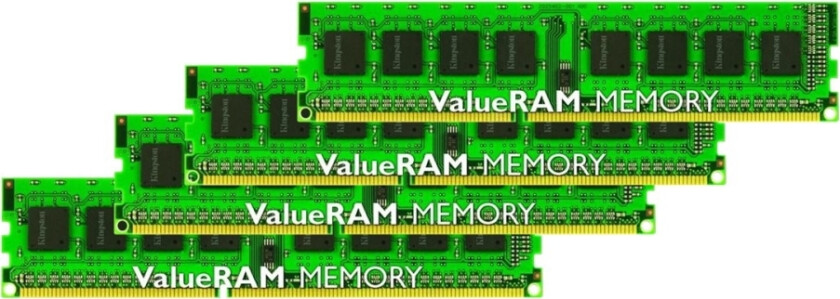 Kingston Valueram - Ddr3 - Sett - 32 Gb: 4 X 8 Gb - Dimm 240-Pin - 1333 Mhz / Pc3-10600 - Cl9 - 1.5 V - Ikke-Bufret - Ikke-Ecc