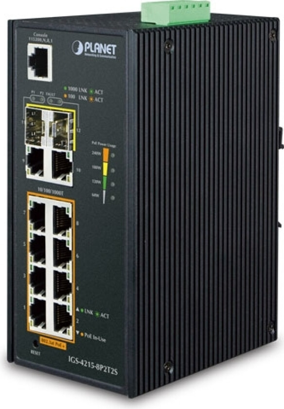 Planet Igs-4215-8P2t2s, Håndtert, L2/L4, Gigabit Ethernet (10/100/1000), Full Tosidig, Strøm Over Ethernet (Poe), Kan Monteres På Vegg