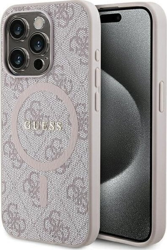 Originalt Guess Guhmp15lg4gfrp Frontpaneldeksel Til Iphone 15 Pro (Kompatibel Med Magsafe / 4G Ring Classic Logo / Rosa)