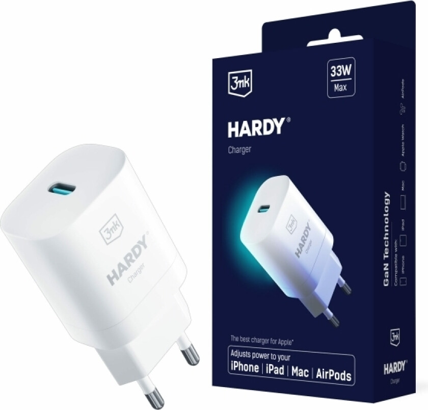 3Mk Hardy Gan-Lader 33W Strømforsyning 1Xusb-C Vegglader Dedikert For Apple