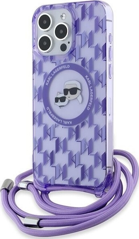 Klhmp15lhckcklcu Iphone 15 Pro 6.1" Fioletowy/Purple Hardcase Iml Crossbody Monogram Karl & Choupette Head Magsafe