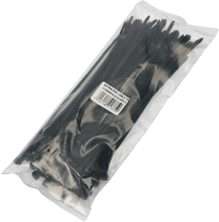 Extralink Cable Tie 5*250Mm Black (100Pcs Bag), Perlet Buntebånd, Polykarbonat (Pc), Sort, 250 Mm, 5 Mm, 5 Mm