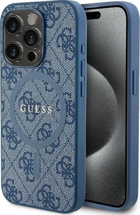 Originalt Guess Frontpaneldeksel Guhmp15lg4gfrb For Iphone 15 Pro (Kompatibel Med Magsafe / 4G Ring Klassisk Logo / Blå)