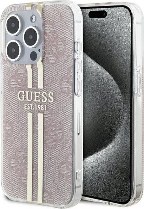 Originalt Frontpaneldeksel Guess Guhcp15lh4psegp For Iphone 15 Pro (4G Gold Stripe / Rosa)