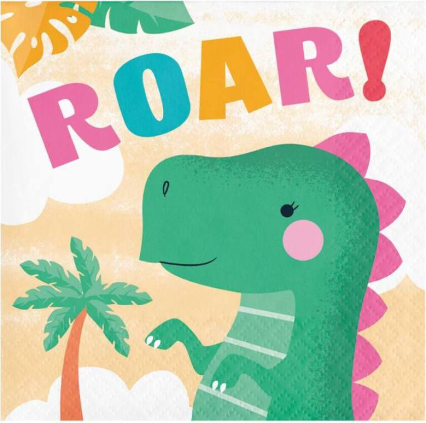 Små Servietter Rosa Dinosaur pk/16