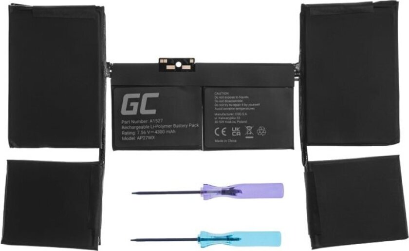 Green Cell - Batteri Til Bærbar Pc (Tilsvarer: Apple A1527) - Litiumpolymer - 6-Cellers - 4300 Mah - 33 Wh - Svart