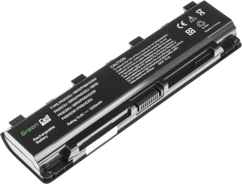 Green Cell Pro - Batteri Til Bærbar Pc (Tilsvarer: Toshiba Pa5024u-1Brs) - Litiumion - 6-Cellers - 5200 Mah - Svart - For Toshiba Satellite C850, C85
