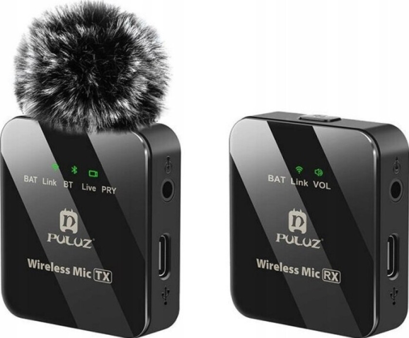 Puluz 1 Tx + 1 Rx Trådløs Lavaliermikrofon