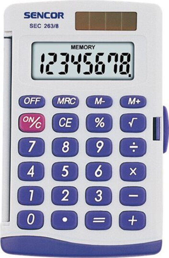 Sencor Sec 263/8 - Lommekalkulator - 8 Sifre - Solpanel, Batteri - Grå